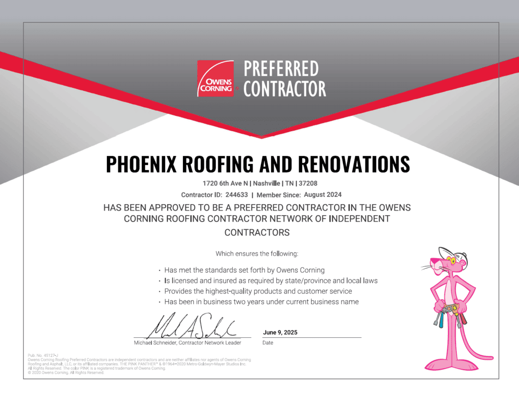 Phoenix Roofing is a Owens Corning Preferred Contractor